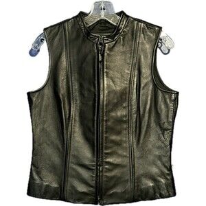 Sienna Studio Women's Black Leather Vest Soft Zip Front Sz 6